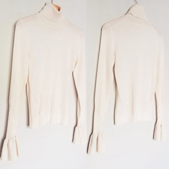 Veronica Beard 100% Merino Wool Turtleneck Tol Bell Sleeve Sweater S Cream Ivory - Picture 12 of 13